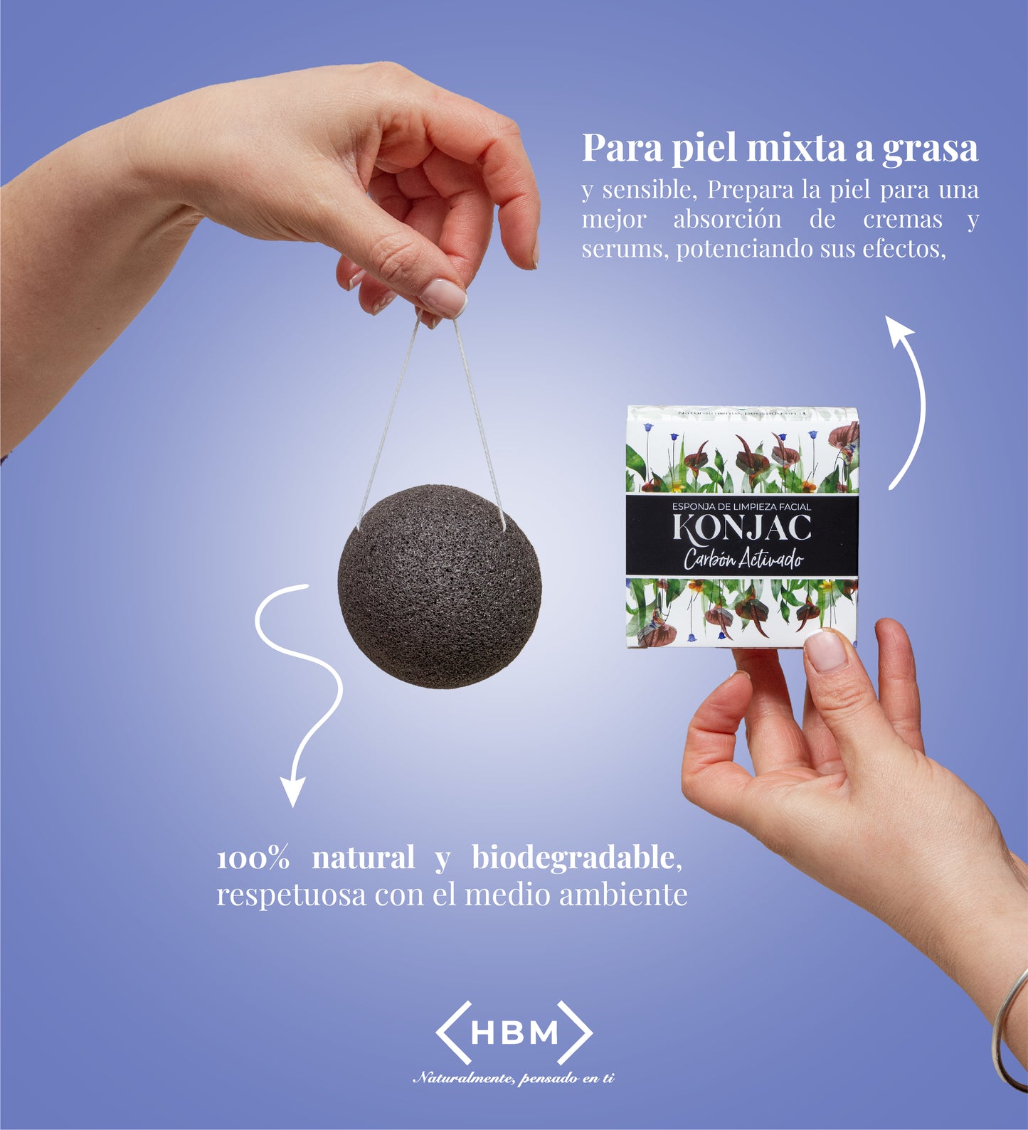 Esponja Facial Konjac con Carbón activado, limpieza profunda para pieles mixtas a grasas.